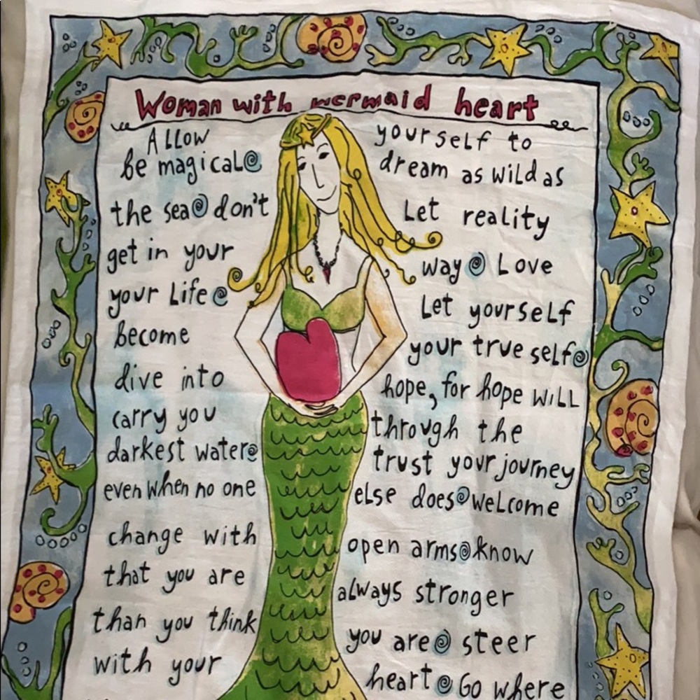 "Woman with a mermaid heart" dish towel 100% cotton